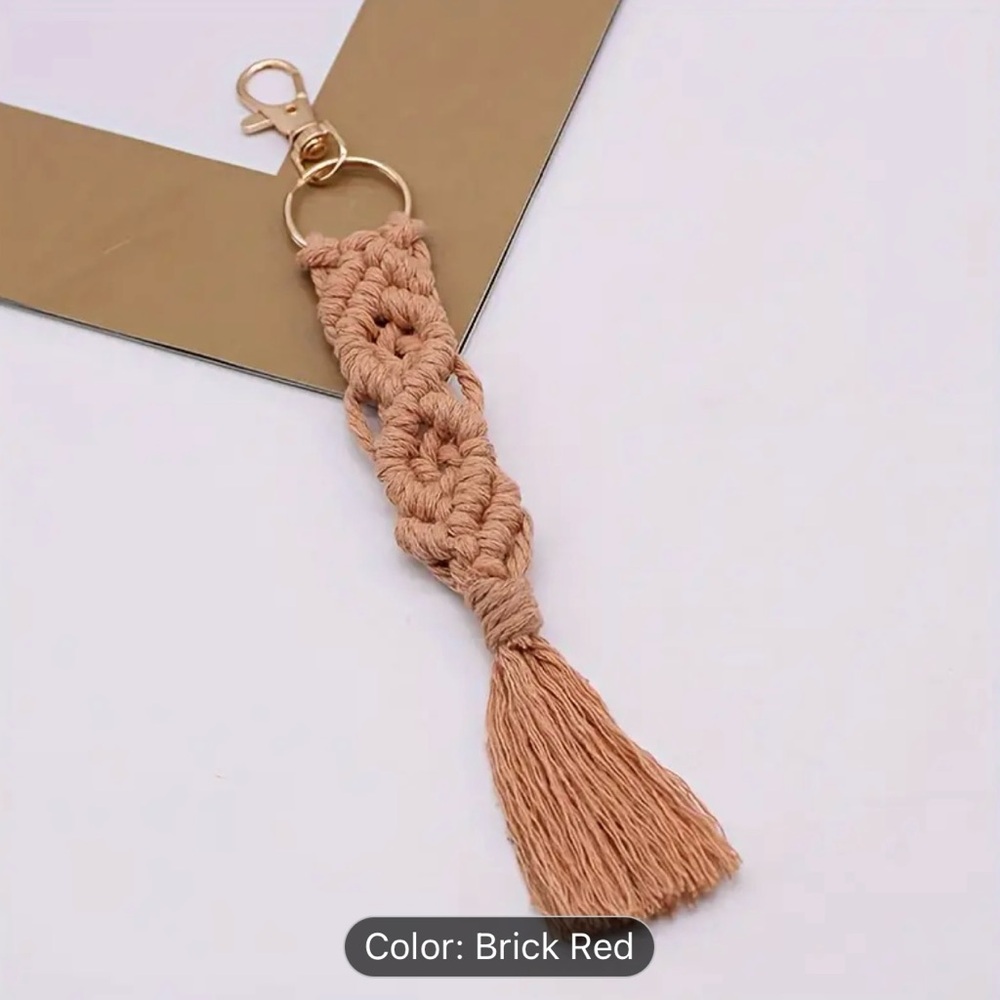 Handcrafted Macramé Keychain - Brick Red